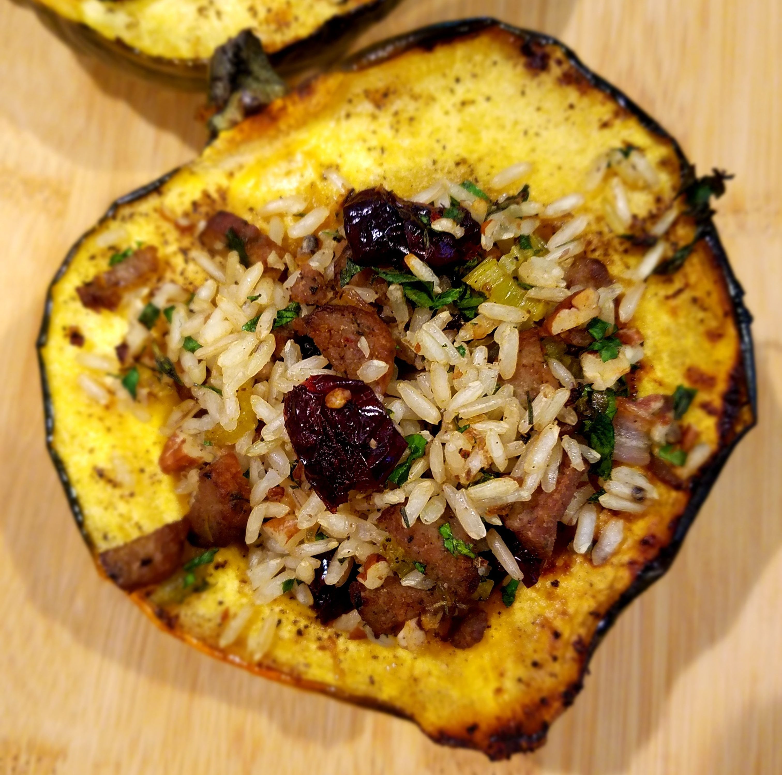 Roasted Acorn Squash with Stuffing (Recipe Inspired by STRAY CITY)