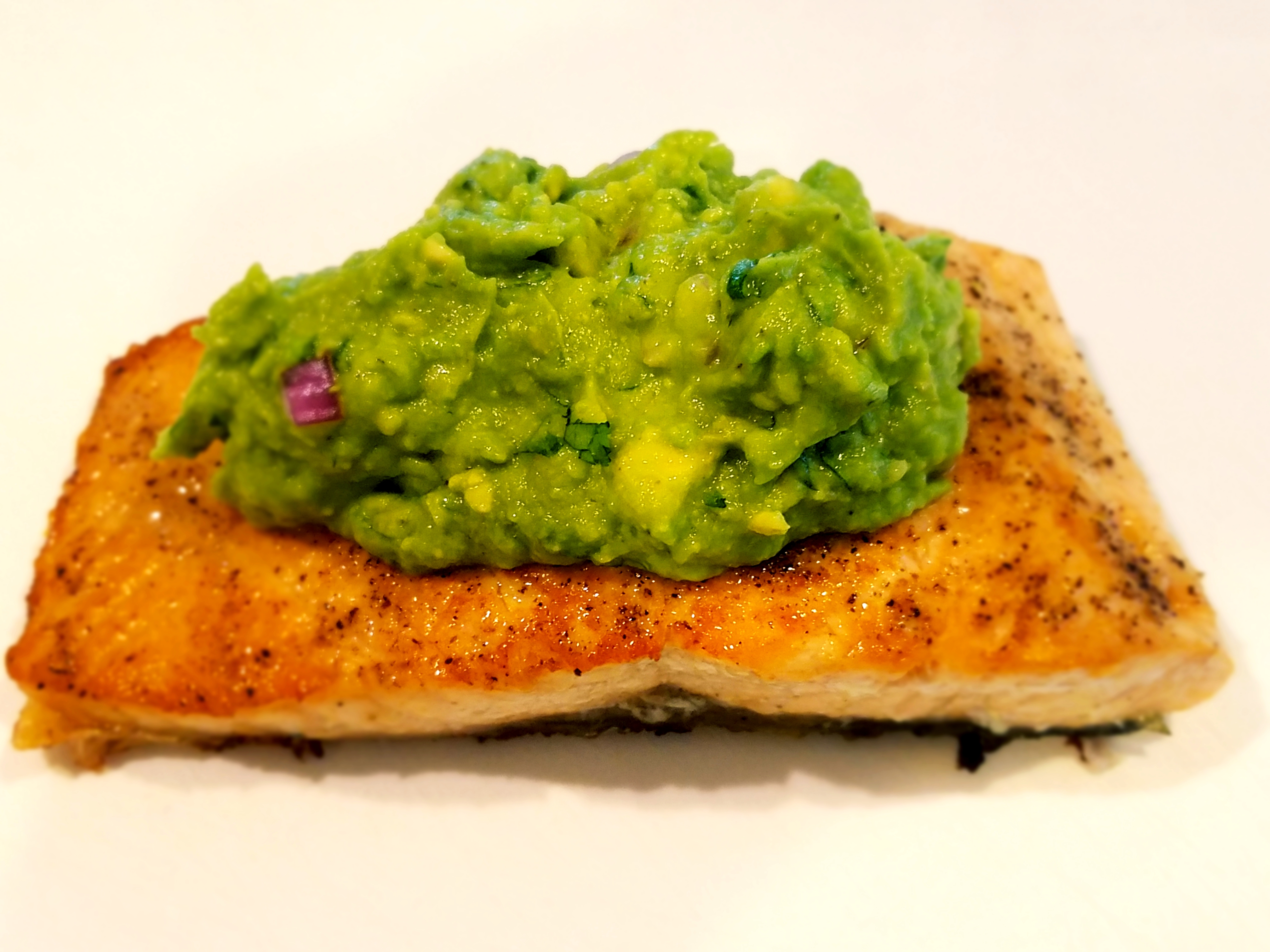 Pan-Seared Salmon with “Company” Guacamole (Recipe inspired by YOU THINK IT, I’LL SAY IT)