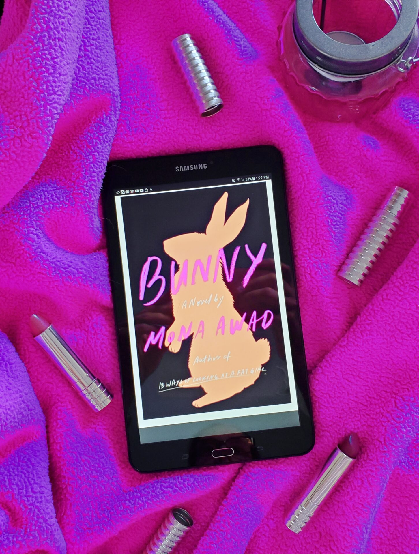 book flatlay of Bunny with lipsticks