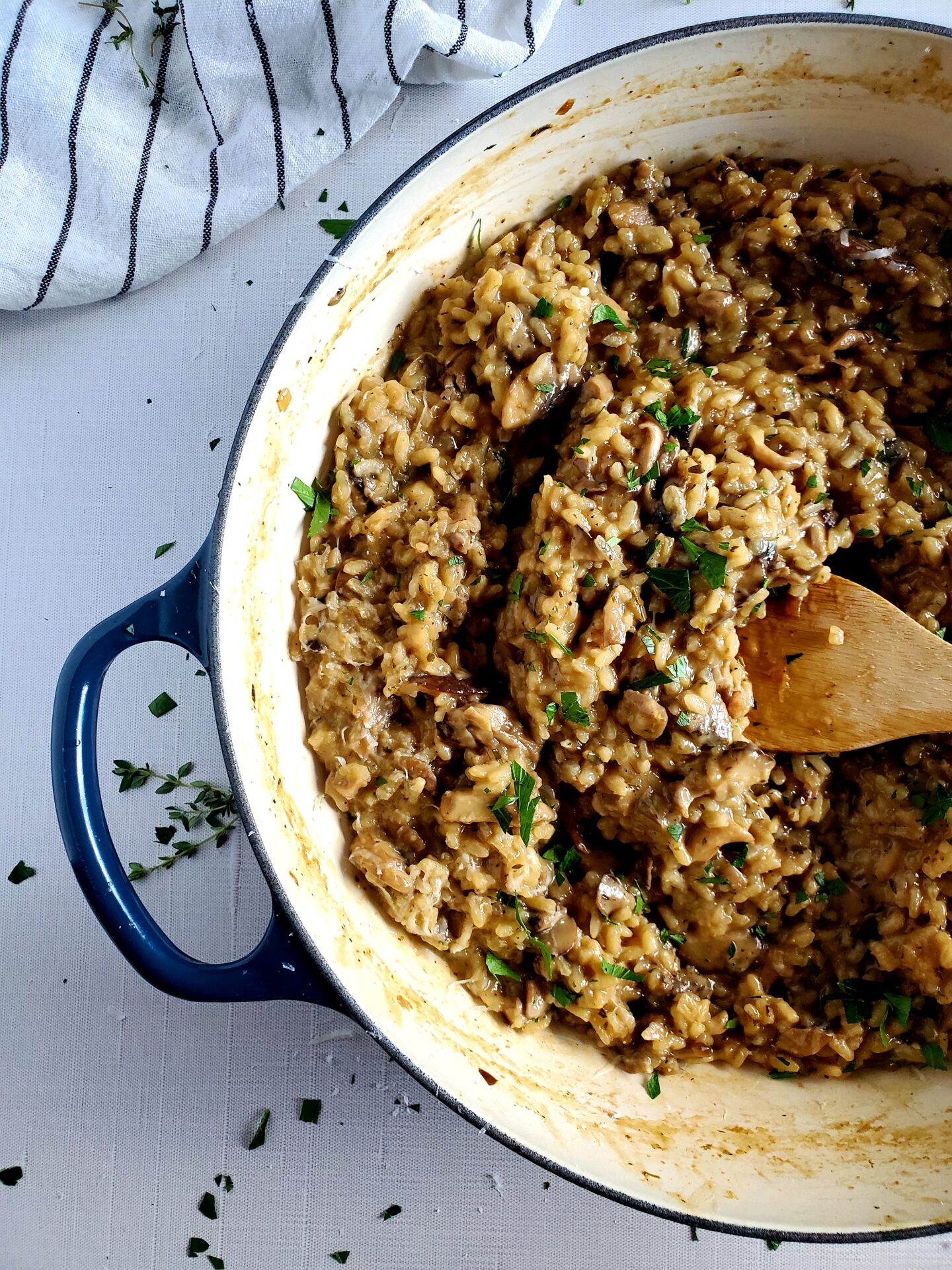 pan of mushroom risotto