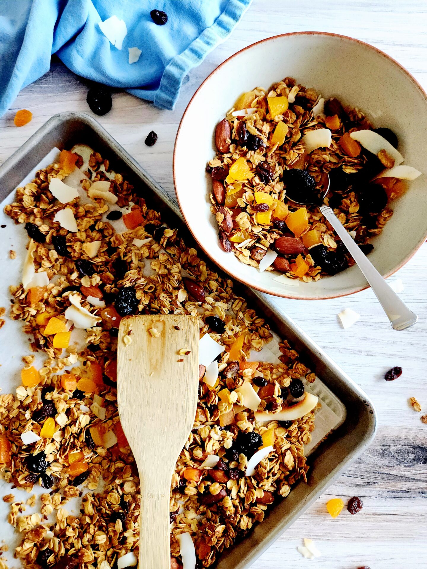 sheet pan and bowl of granola