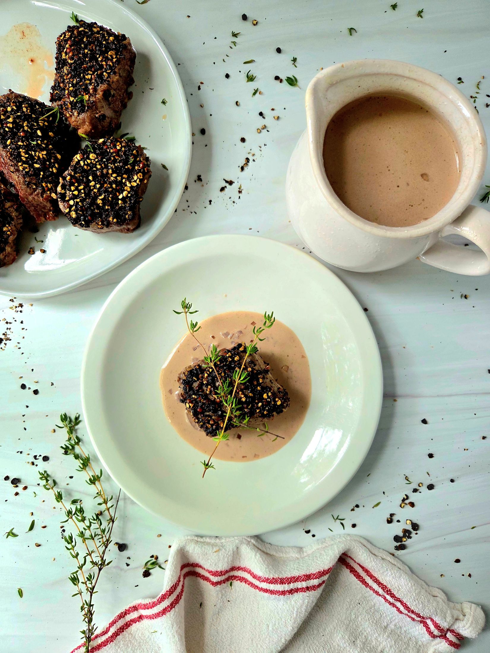 steak au poivre on magnolia plates