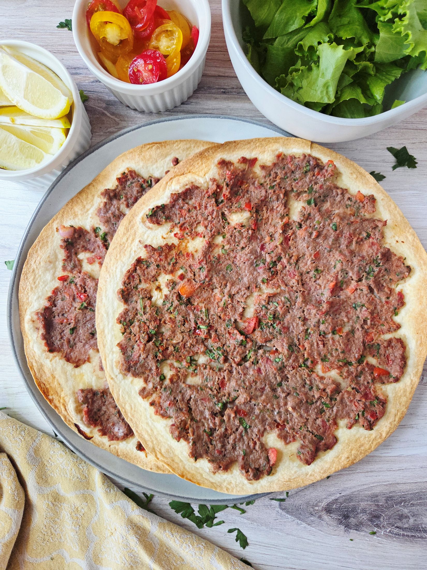 lahmajoun turkish pizza on plate
